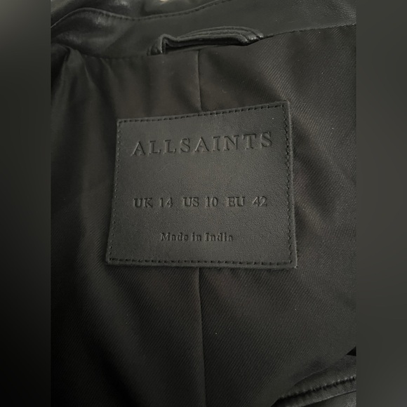 AllSaints Darnley Black Leather Biker Jacket US 10 - Picture 14 of 14